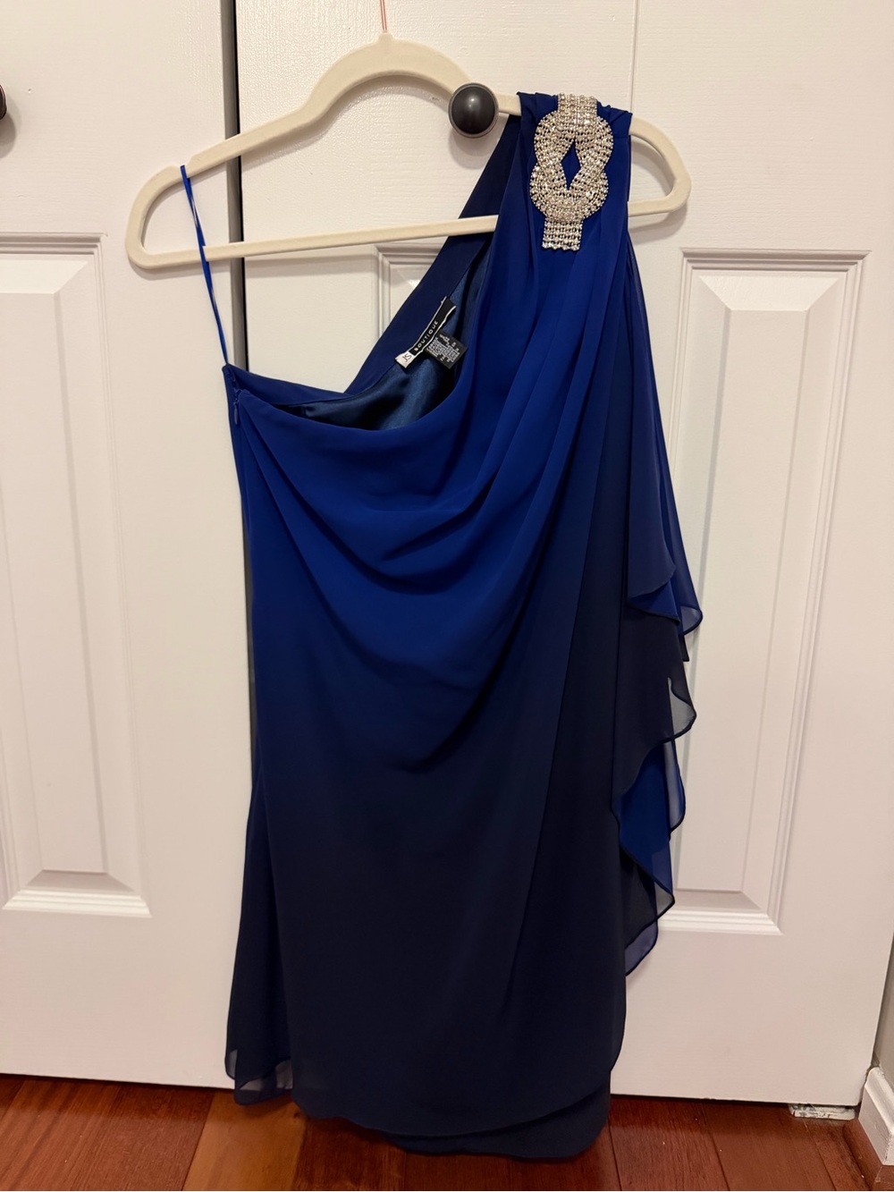 Royal Blue Ombré One-Shoulder Evening Dress with Rhinestone Embellishment